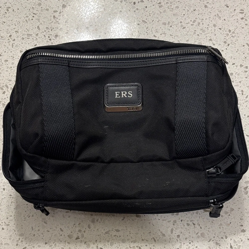 Tumi Black Men's Toiletry Bag with ERS Monogram